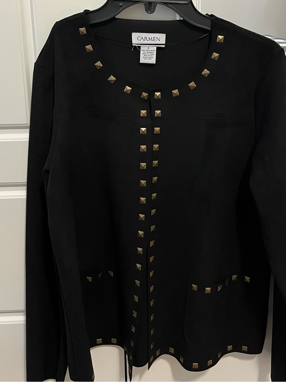 Carmen Marc Valvo Black Jacket with Gold Pyramid Studs